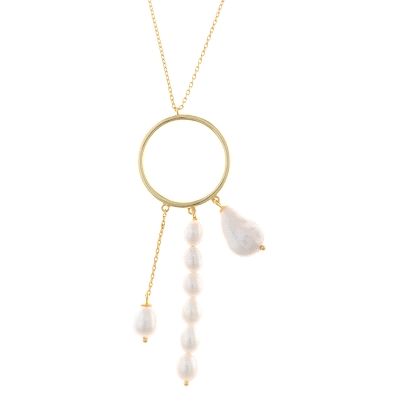 Collar fabricado en plata de 1ª Ley chapado en oro.
Con perlas en diferentes formas y tamaños.