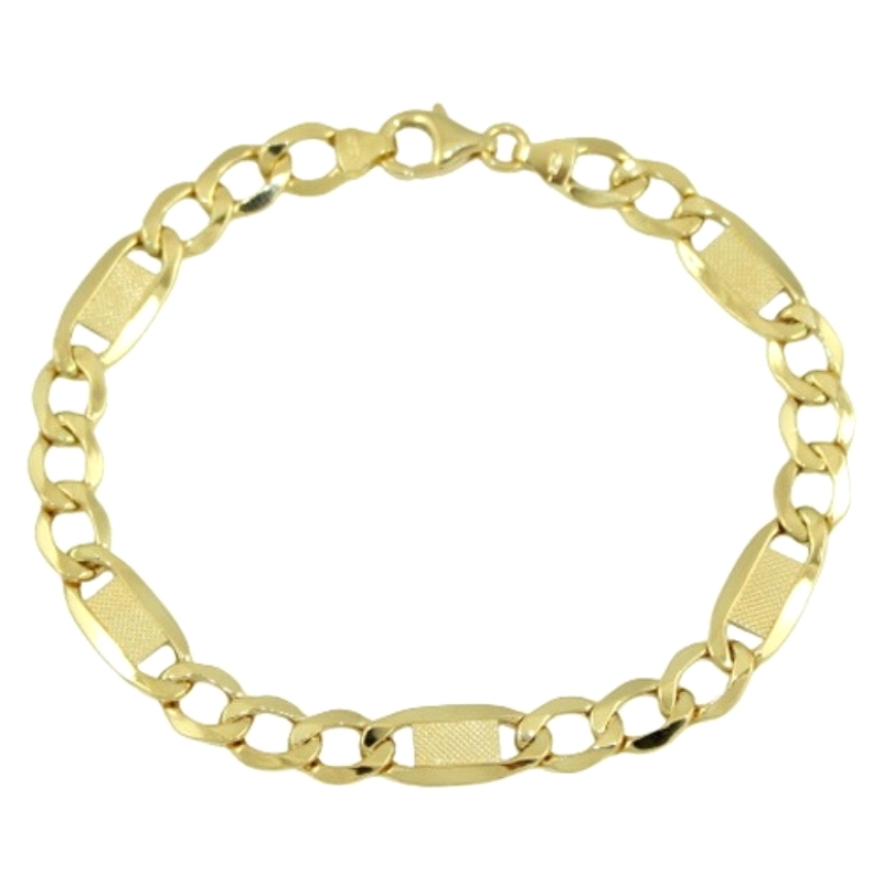 <STRONG>Pulsera oro hombre&nbsp;combinada 7mm.<BR></STRONG>Combina un eslabón alargado con&nbsp;chapa tallada en su interior con