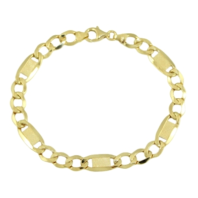 <STRONG>Pulsera hombre oro combinada 6mm.</STRONG><BR>Combina un eslabón alargado con una chapa tallada en su interior con 3 cor