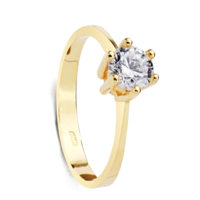 Anillo solitario 6 garras oro 9 kilates <BR>Solitario de oro de 9 kilates con 6 garras y circonita de 6mm<BR>Fabricado en oro de