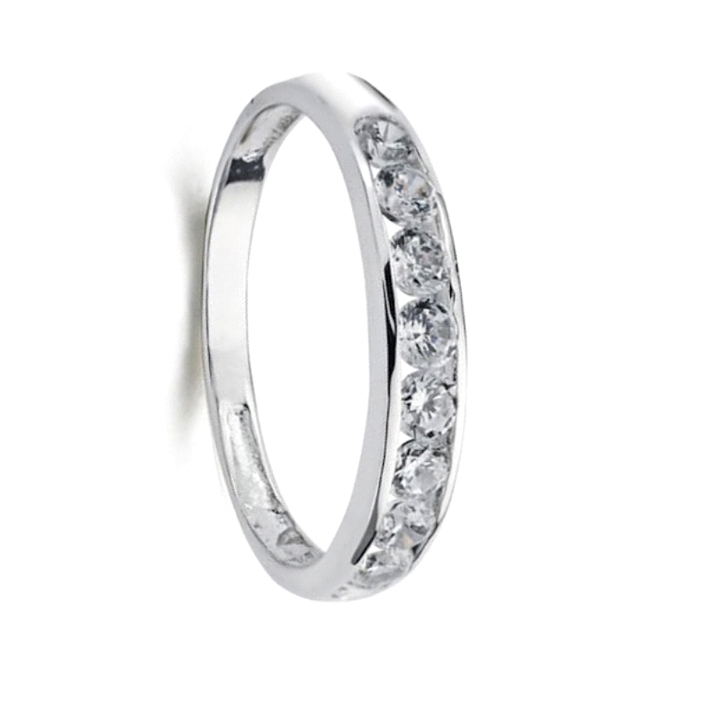 Anillo media alianza oro blanco 9 kilates&nbsp; <BR>Media alianza oro blanco con circonitas de 5mm<BR>Fabricada en oro de 9 kila