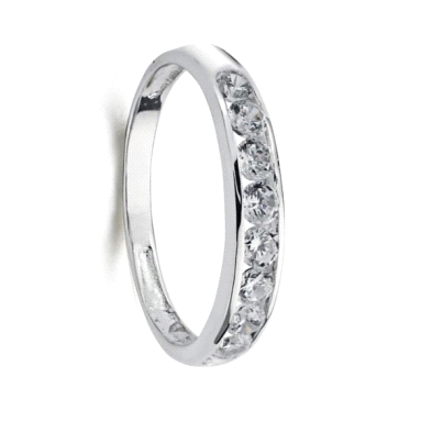 Anillo media alianza oro blanco 9 kilates&nbsp; <BR>Media alianza oro blanco con circonitas de 5mm<BR>Fabricada en oro de 9 kila