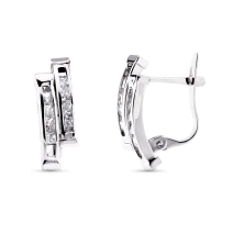 Pendiente&nbsp;dos&nbsp;bandas oro blanco 9 kilates&nbsp; <BR>Pendiente dos bandas con circonitas en carril con cierre catalan <