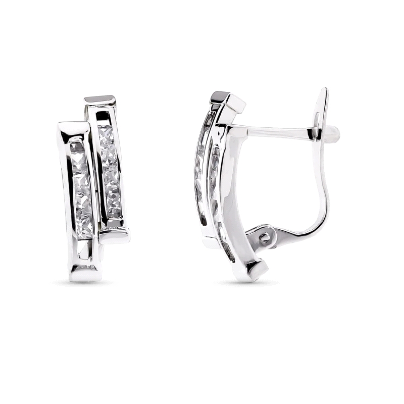 Pendiente&nbsp;dos&nbsp;bandas oro blanco 9 kilates&nbsp; <BR>Pendiente dos bandas con circonitas en carril con cierre catalan <