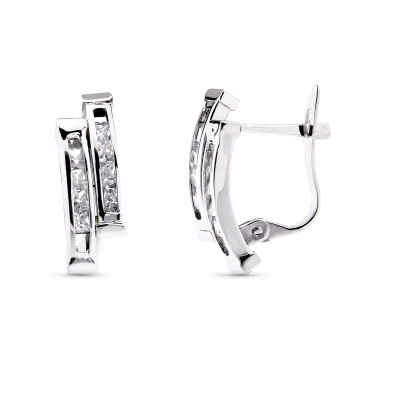 Pendiente&nbsp;dos&nbsp;bandas oro blanco 9 kilates&nbsp; <BR>Pendiente dos bandas con circonitas en carril con cierre catalan <