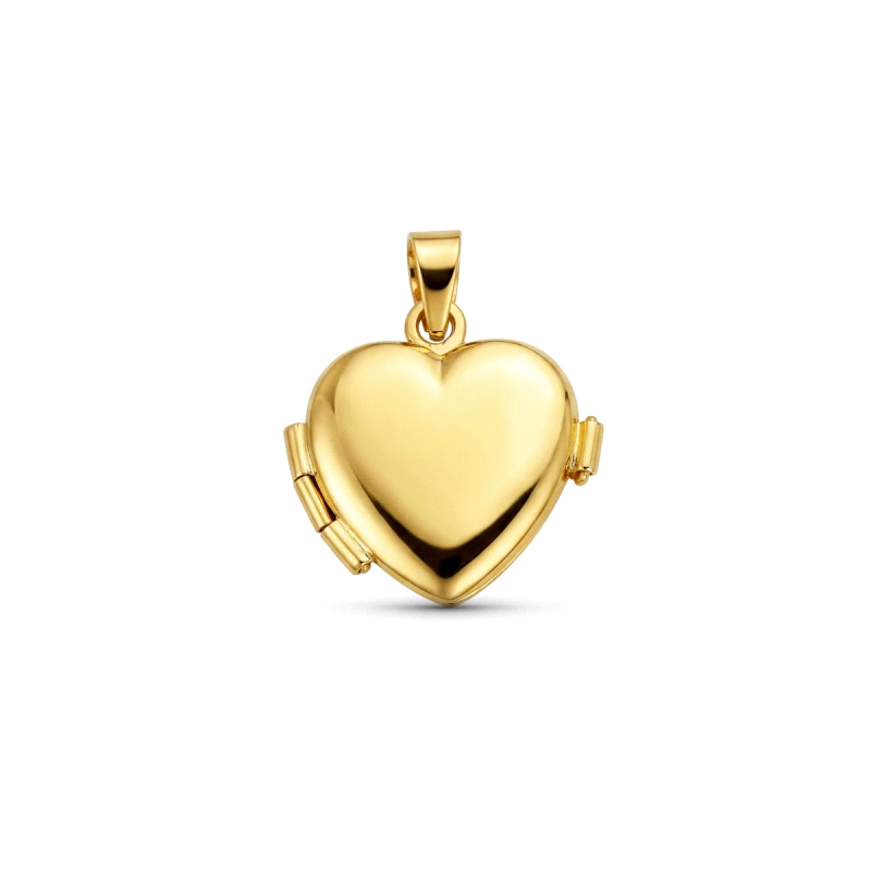 Portafoto de corazon oro 18k<BR>Dige de oro en forma de corazón de 15 mm.<BR>Interior ideal para portar las fotos de sus seres q