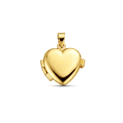 Portafoto de corazon oro 18k<BR>Dige de oro en forma de corazón de 15 mm.<BR>Interior ideal para portar las fotos de sus seres q