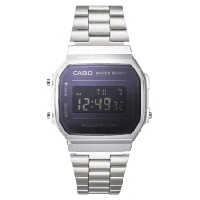 Reloj Casio Vintage A168WEM-1EFV<BR>Cristal de vidrio acrilico con correa de acero y caja de resina <BR>Cronómetro, alarma y cal