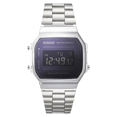 Reloj Casio Vintage A168WEM-1EFV<BR>Cristal de vidrio acrilico con correa de acero y caja de resina <BR>Cronómetro, alarma y cal