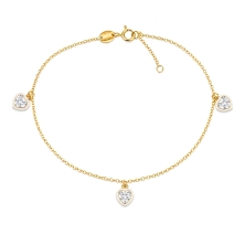 Pulseras tobillera de oro con corazones circonita<BR>Tobillera de cadena de rolo con 3 corazones&nbsp;circonita colgando.<BR>Lar