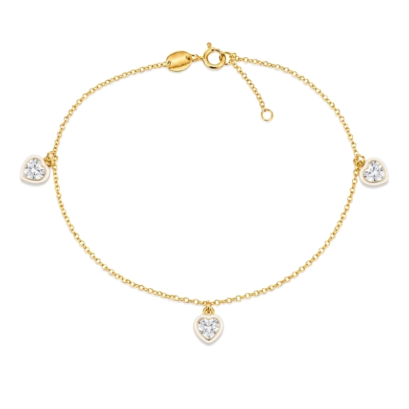 Pulseras tobillera de oro con corazones circonita<BR>Tobillera de cadena de rolo con 3 corazones&nbsp;circonita colgando.<BR>Lar