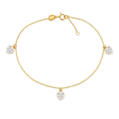 Pulseras tobillera de oro con corazones circonita<BR>Tobillera de cadena de rolo con 3 corazones&nbsp;circonita colgando.<BR>Lar