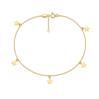 Pulseras tobillera de oro con&nbsp;estrellas <BR>Tobillera de cadena de rolo con&nbsp;estrellas lisas colgando.<BR>Largo de la t