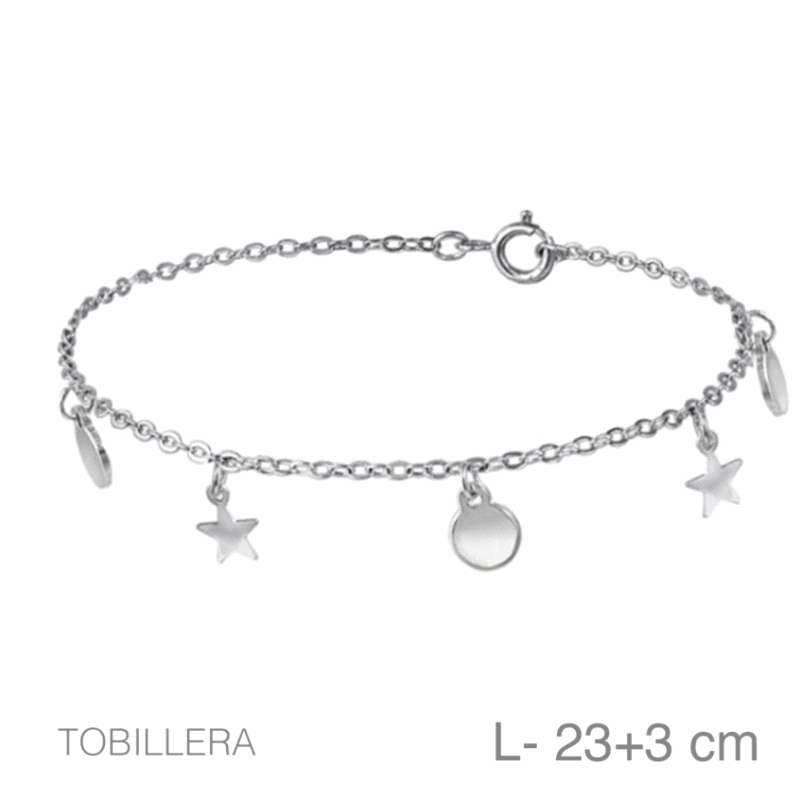 <P><STRONG>Tobillera plata circulos y estrellas.</STRONG><BR><STRONG>Tobillera</STRONG> con colgantes lisos con forma de<STRONG>