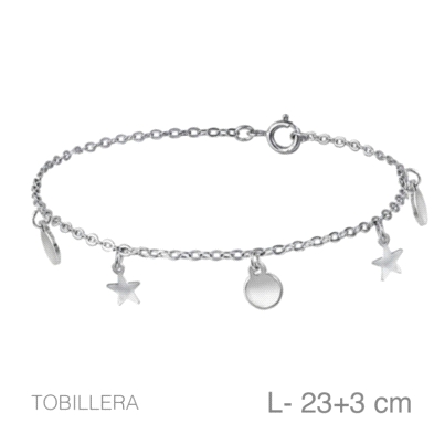 <P><STRONG>Tobillera plata circulos y estrellas.</STRONG><BR><STRONG>Tobillera</STRONG> con colgantes lisos con forma de<STRONG>