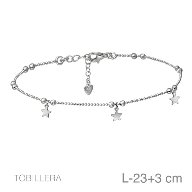 <P><STRONG>Tobillera plata 3 estrellas.<BR>Tobillera</STRONG> de cadena forzada con 3 colgantes lisos con forma de estrellas.<BR