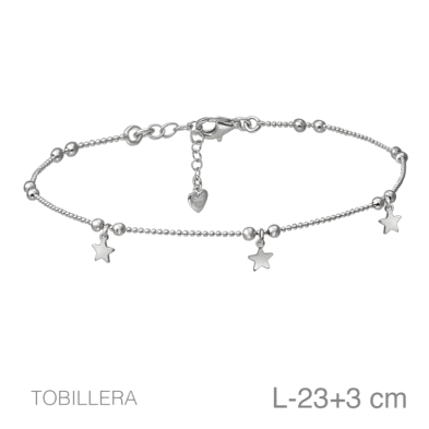 <P><STRONG>Tobillera plata 3 estrellas.<BR>Tobillera</STRONG> de cadena forzada con 3 colgantes lisos con forma de estrellas.<BR