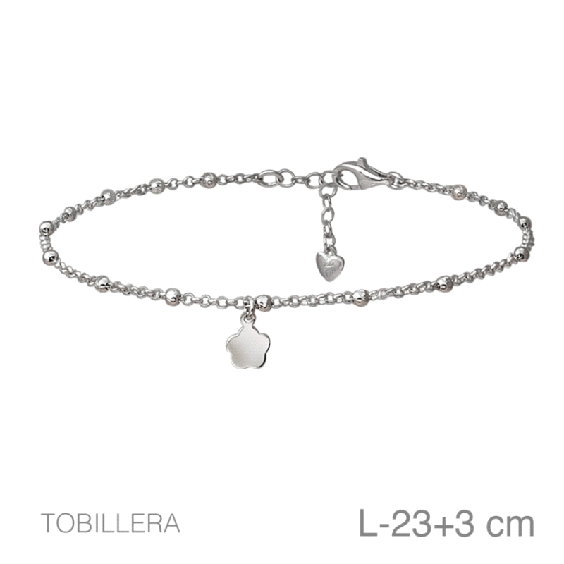 <STRONG>Tobillera plata bolitas flor</STRONG><BR><STRONG>Tobillera</STRONG> de cadena forzada con bolitas y colgante&nbsp;lis co