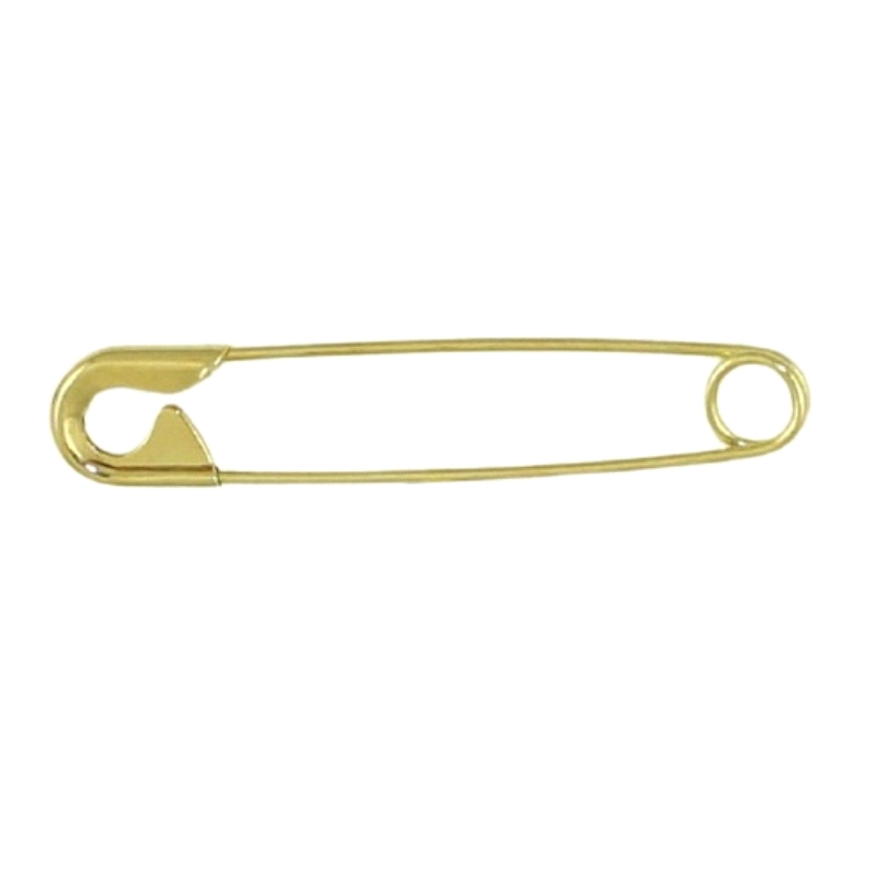 Imperdible de oro 18 kilates. Este broche para bebé tiene unas medidas de 33 mm de largo por 9 mm de ancho.Alfiler para bebé oro