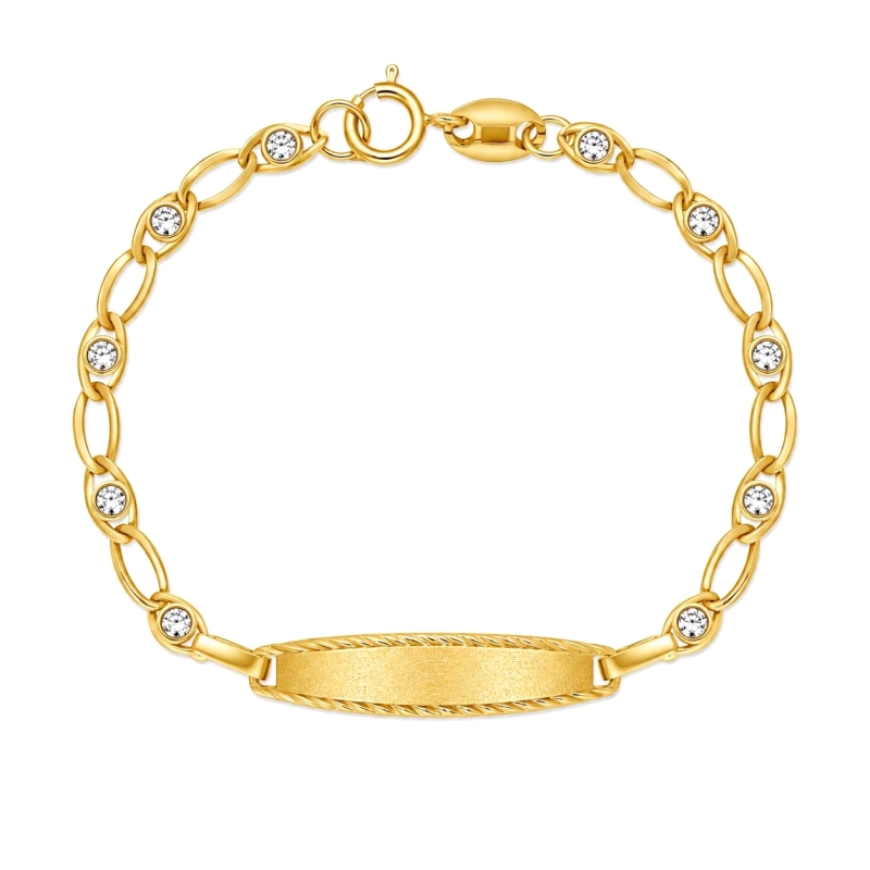 <STRONG>Pulsera de bebé con chapa oro 18k 11 cm circonitas.</STRONG><BR><STRONG>Esclava</STRONG> de <STRONG>bebé</STRONG> con es