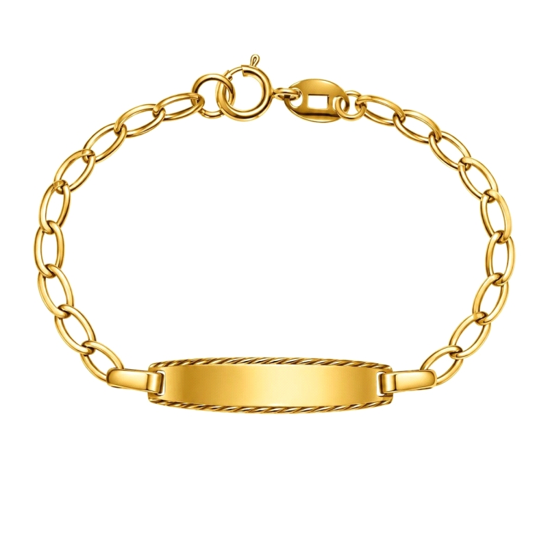 <STRONG>Pulsera de bebé con chapa oro amarillo 18k 13 cm.</STRONG><BR><STRONG>Esclava</STRONG>&nbsp;de <STRONG>bebé</STRONG> con