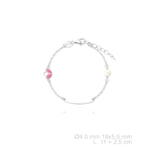 Esclava niña con perla y tulipán esmaltado.
Medida 13 cm. 
Fabricado en plata de 1º ley.
Este producto se entrega estuchado y