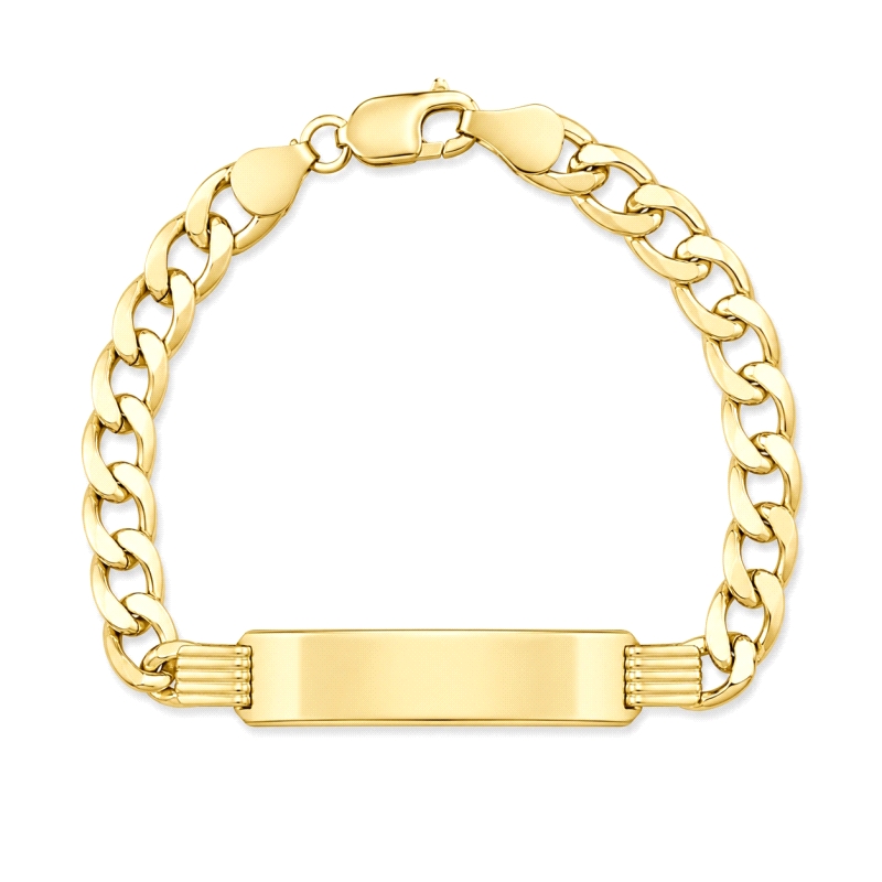Esclava de oro para hombre <BR>Esclava para hombre de oro con eslabon barbado de un ancho de 8mm. Las medidas de la placa son de