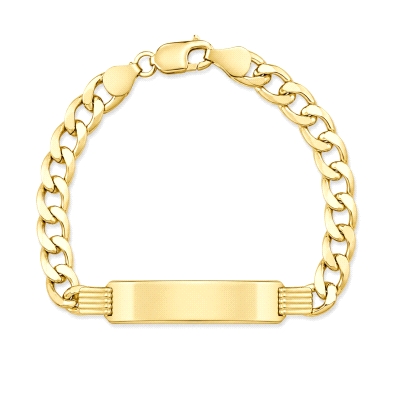 Esclava de oro para hombre <BR>Esclava para hombre de oro con eslabon barbado de un ancho de 8mm. Las medidas de la placa son de