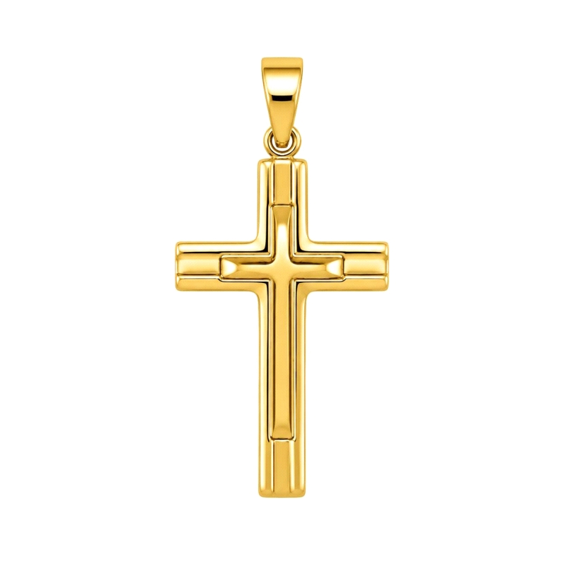 <P><STRONG>Cruz doble oro amarillo 9 kilates.</STRONG><BR><STRONG>Cruz doble</STRONG> con un alto de 19 mm y un ancho de 18 mm. 
