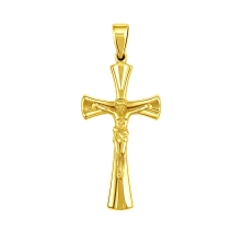 <STRONG>Cruz con cristo oro amarillo 9 kilates.<BR>Cruz con cristo</STRONG> en relieve con un alto de 29 mm y un ancho de 8 mm (
