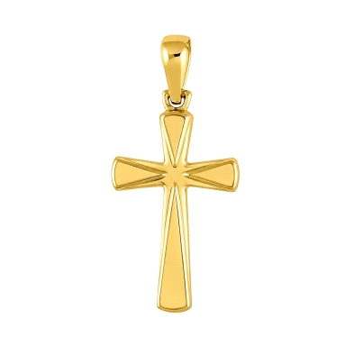 <STRONG>Cruz sin cristo oro amarillo 9k.</STRONG><BR><STRONG>Cruz</STRONG> con acabado matizado con cuñas en brillo, fabricada e