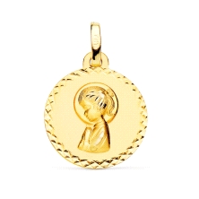 <STRONG>Medalla niña 16 mm oro amarillo 18k tallado cruzado</STRONG>. Medalla para niña con un diámetro de <STRONG>16 mm</STRONG