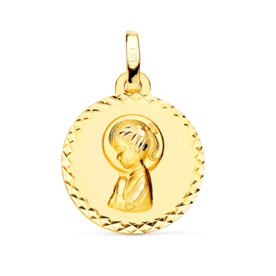 <STRONG>Medalla niña 16 mm oro amarillo 18k tallado cruzado</STRONG>. Medalla para niña con un diámetro de <STRONG>16 mm</STRONG