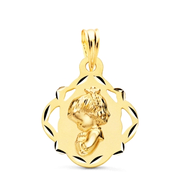 <STRONG>Medalla niña 16 mm oro amarillo 18k pandereta calada</STRONG>. Medalla para niña con forma de pandereta calada,&nbsp;fab