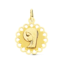 <STRONG>Medalla niña 16 mm oro amarillo 18k calada</STRONG>. <STRONG>Medalla</STRONG> para niña con&nbsp;un diametro de 16 mm. T