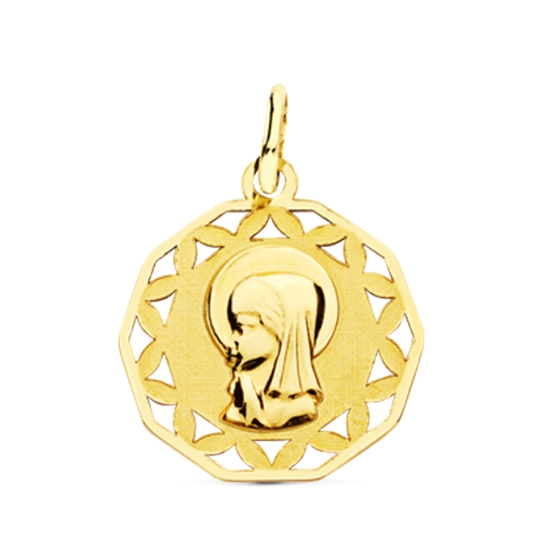 <STRONG>Medalla virgen niña 16 mm oro 18k calada</STRONG>. Medalla con la <STRONG>virgen niña</STRONG> fabricada en <STRONG>oro<