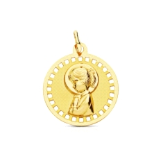<STRONG>Medalla niña 18 mm oro amarillo 18k redonda calada</STRONG>. Medalla niña fabricada en<STRONG> oro</STRONG> de <STRONG>1