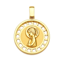 <STRONG>Medalla virgen niña coleta 18 mm oro amarillo 18k calada.</STRONG><BR><STRONG>Medalla</STRONG> de <STRONG>virgen niña</S
