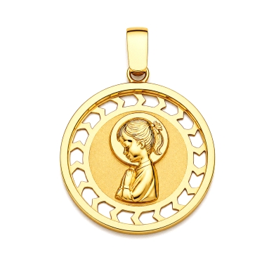 <STRONG>Medalla virgen niña coleta 18 mm oro amarillo 18k calada.</STRONG><BR><STRONG>Medalla</STRONG> de <STRONG>virgen niña</S