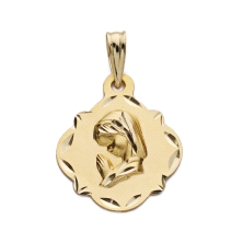 <STRONG>Medalla niña 16 mm oro amarillo 18k pandereta tallas</STRONG>. <STRONG>Medalla</STRONG> para niña con un diámetro de 16 