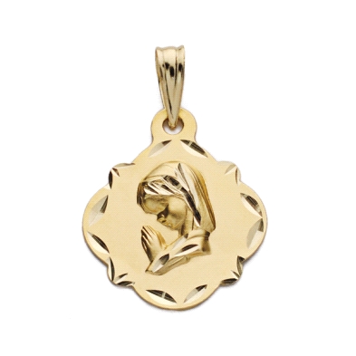 <STRONG>Medalla niña 16 mm oro amarillo 18k pandereta tallas</STRONG>. <STRONG>Medalla</STRONG> para niña con un diámetro de 16 