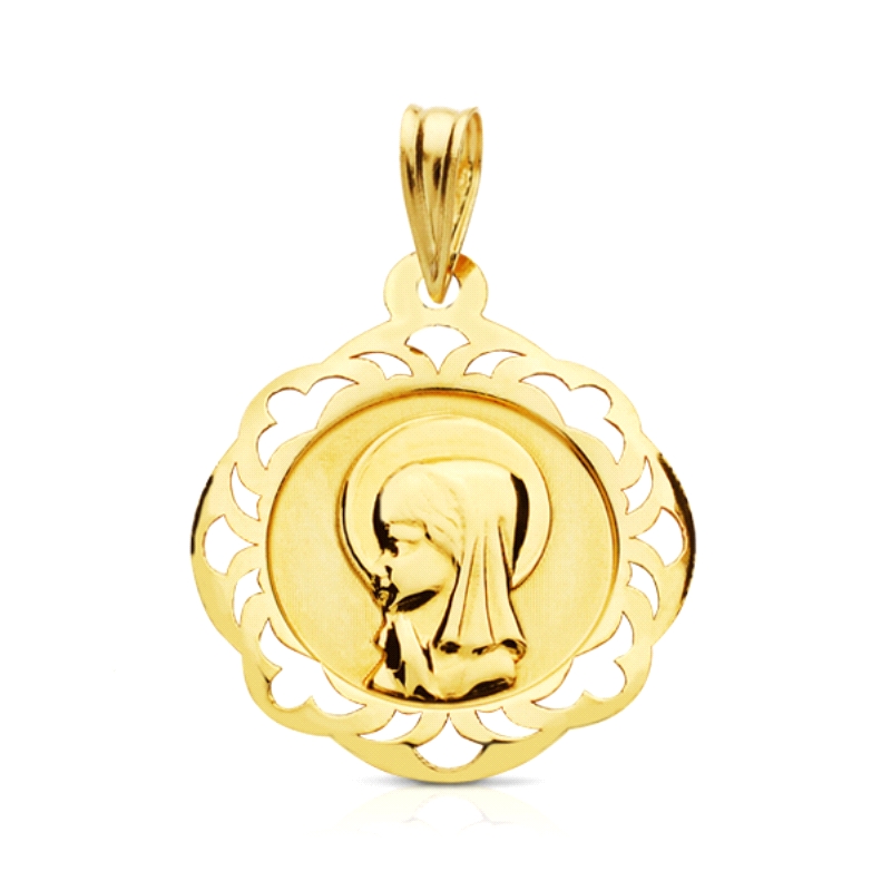 <STRONG>Medalla virgen niña 18 mm oro amarillo 18k calada</STRONG>. Medalla&nbsp;para niña con un diámetro de 18 mm con la image