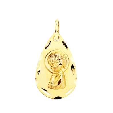 <STRONG>Medalla niña 19 x 11 mm oro amarillo 18k gota</STRONG>.<BR> Medalla para niña con un tamaño de 19 mm de largo y 11 mm de