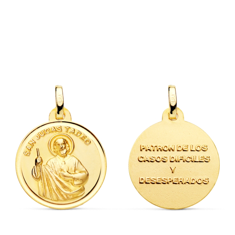 <STRONG>Medalla San Judas Tadeo 18 mm oro 18k bisel</STRONG>. Medalla <STRONG>San Judas Tadeo</STRONG> con un diametro de 18 mm.