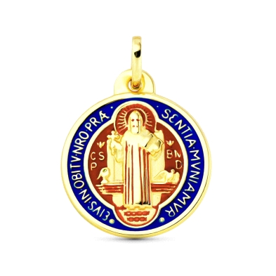 <STRONG>Medalla San Benito&nbsp;20 mm oro 18k esmaltada</STRONG>. Medalla religiosa de <STRONG>San Benito</STRONG> con un diámet