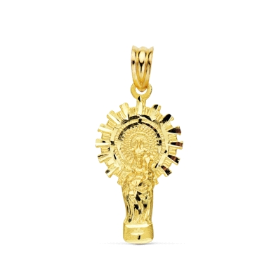 <STRONG>Medalla 27 x 15 mm Virgen del Pilar oro 18k silueta</STRONG>. Medalla de la Virgen del Pilar en silueta con un tamaño de