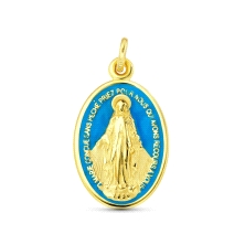 <STRONG>Medalla Virgen Milagrosa 20 x 14 mm oro 18k azul</STRONG>. Medalla de la <STRONG>Virgen Milagrosa</STRONG> esmaltada en 