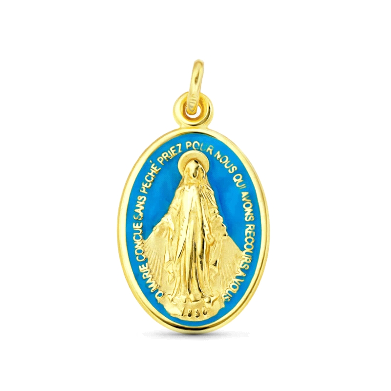 <STRONG>Medalla Virgen Milagrosa 20 x 14 mm oro 18k azul</STRONG>. Medalla de la <STRONG>Virgen Milagrosa</STRONG> esmaltada en 