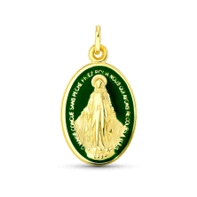 <STRONG>Medalla Virgen Milagrosa 20 x 14 mm oro 18k verde</STRONG>.&nbsp;Colgante de la <STRONG>Virgen Milagrosa</STRONG> esmalt