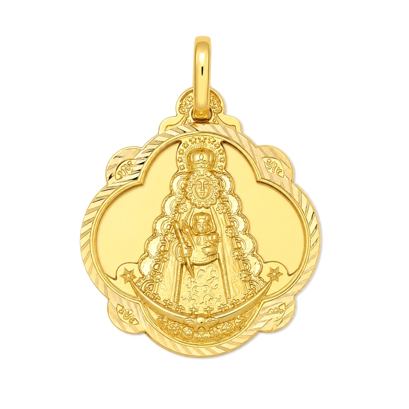 <STRONG>Medalla Virgen del Rocio 16 mm&nbsp;pandereta oro 18k</STRONG>. <STRONG>Medalla</STRONG> con forma de pandereta de la <S